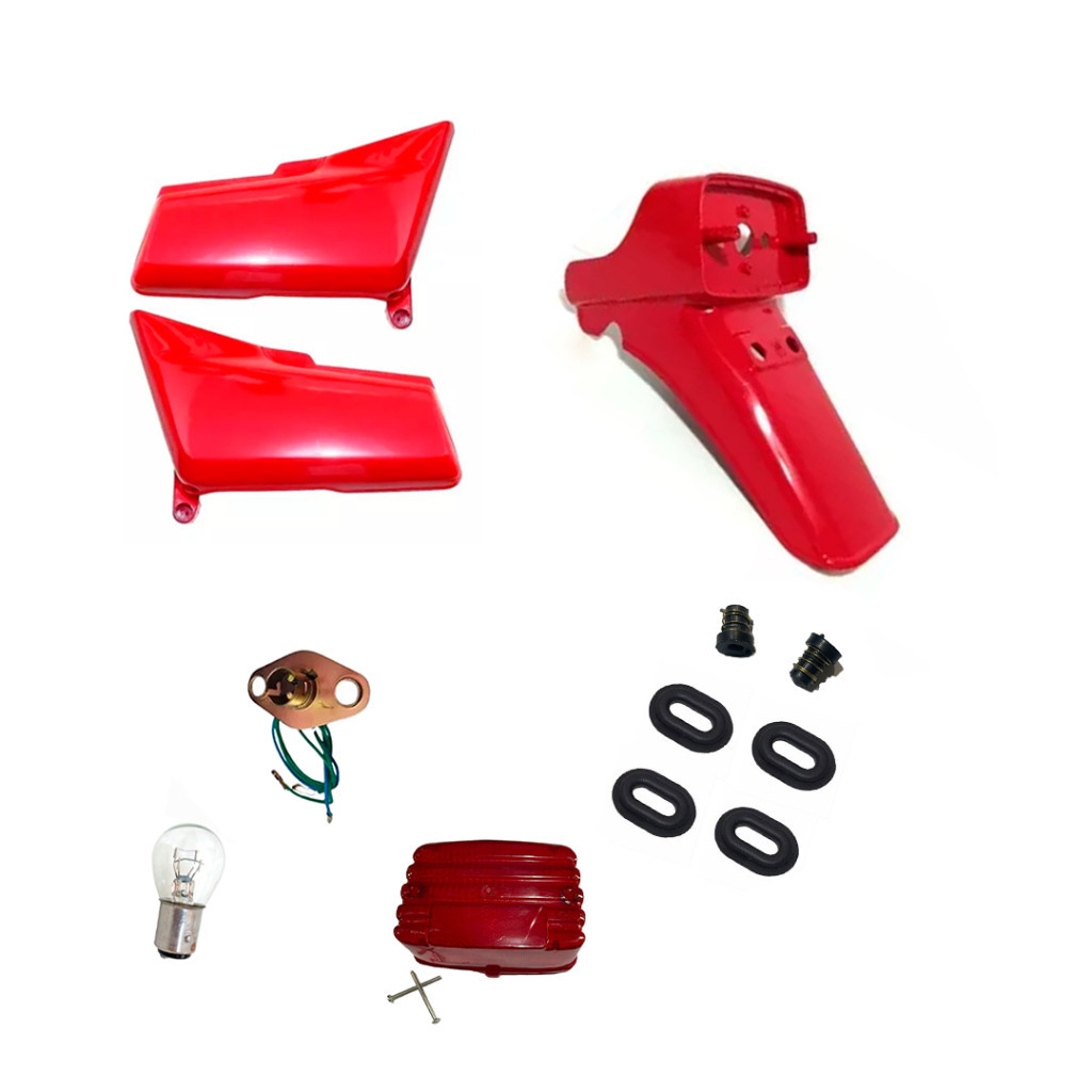 Carenagem Cg 125 83 até 89 vermelha tampa lateral + paralama traseiro + lente lanterna em Oferta na Shopee