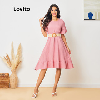 Lovito Vestido Elegante De Tecido Com Textura De Bainha Lisa E Babados Para Mulheres LBL08155