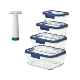 Conjunto de Potes de Vidro Retangular - Bomba Manual de Sucção a vácuo - 5 Peças - Neoflam - GLACÉ Z em Oferta na Shopee