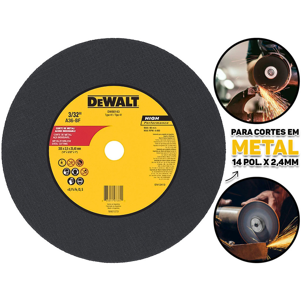 Disco De Corte Inox Para Esmerilhadeira Cortes Espessos 14 x 2,5 x 1 Polegada Dewalt Profissional em Oferta na Shopee
