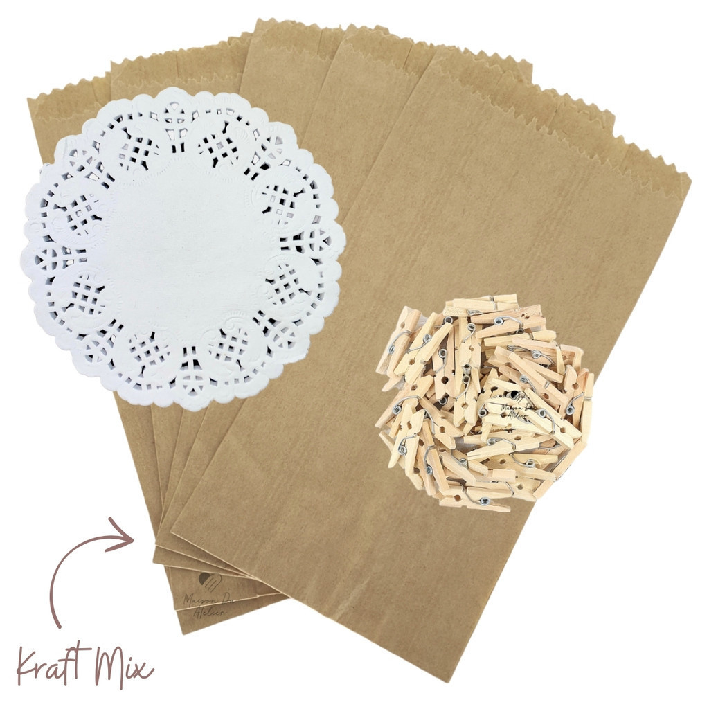 Kit Kraft Mix + Toalha Renda + Mini Pregador 50 Unidades