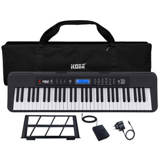 Kit Teclado Musical Kobe KB-300 5/8 61 Teclas Sensitivas Capa e Pedal Sustain