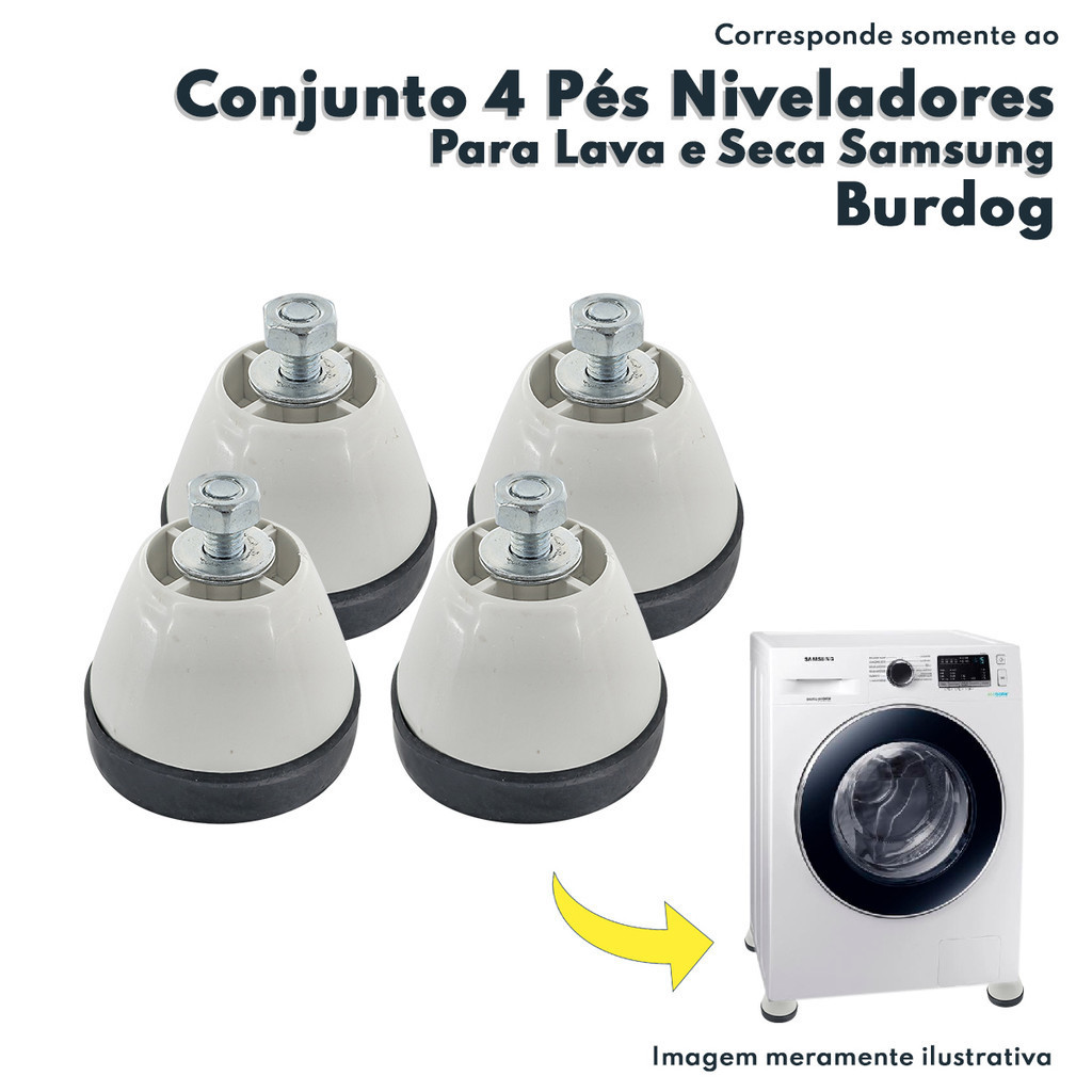 Conjunto 4 Pés Niveladores Brancos Para Lava e Seca Samsung Burdog