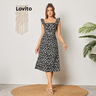 Lovito Elegante Vestido Feminino Floral com Babados LBL08355