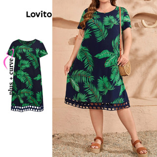 Lovito Vestido Plus Size Curve Boho Tropical Contrast Tape Para Mulheres LBL08471