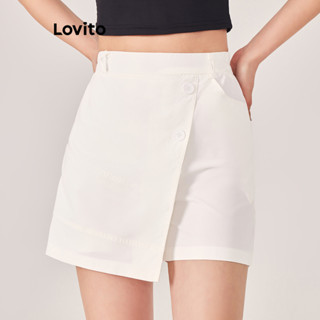 Lovito Saias Casuais Com Botões E Estrutura Lisa Para Mulheres LNE33103 (Cáqui/Branco/Preto)