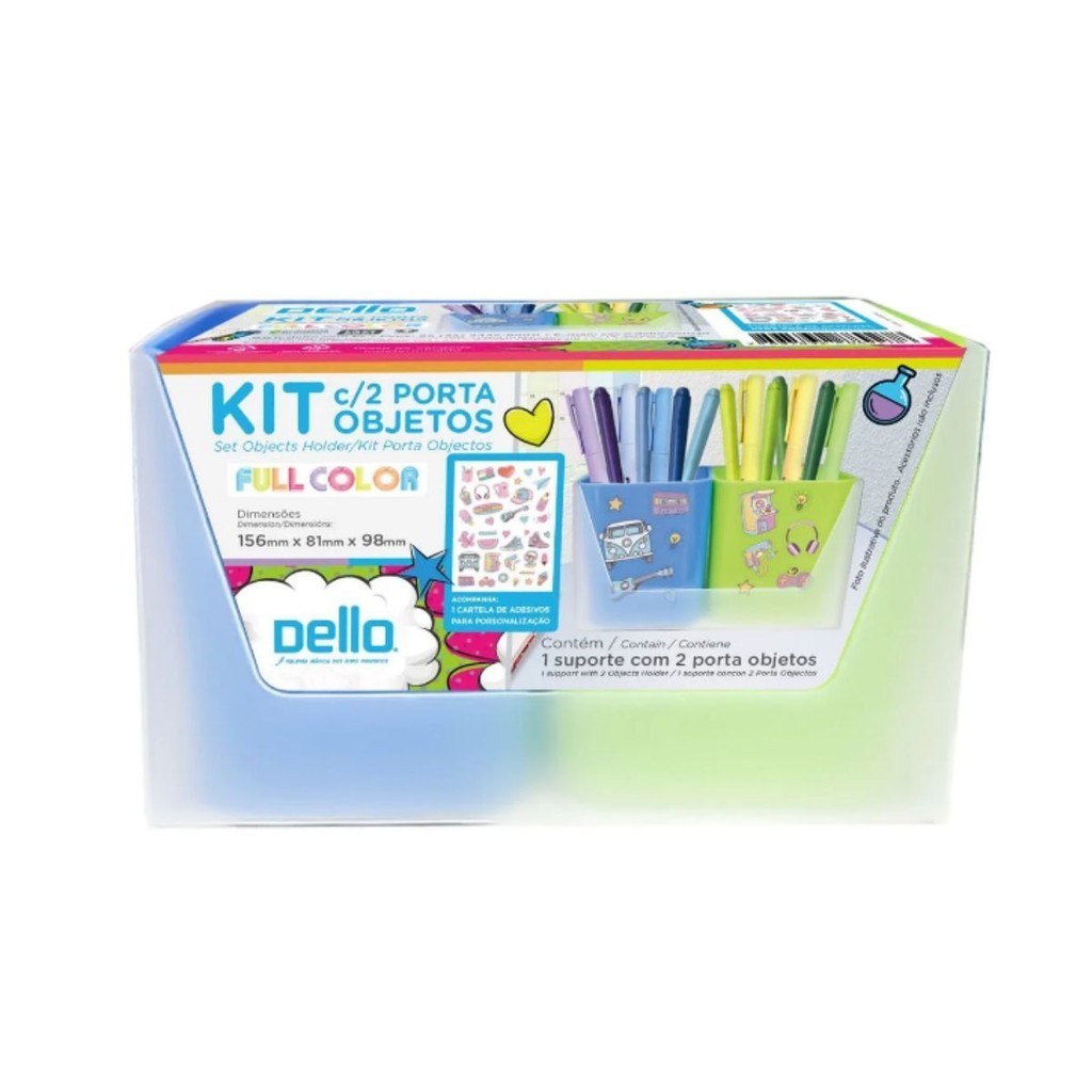 Kit Duo Porta Objetos Full Color Azul e Verde Limão Dello