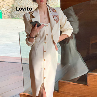 Lovito Vestido Elegante Com Botões Lisos Para Mulheres LNE43324
