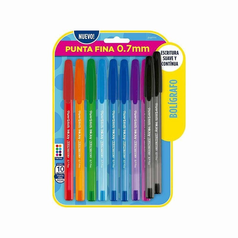 Caneta Kilometrica 100 Colorida 0.7 mm Papermate - Blister 10 Und - Stationery