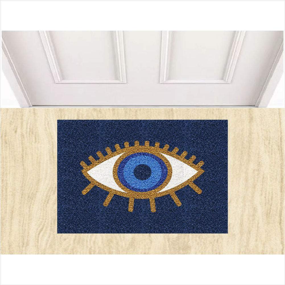 Capacho tapete vinil olho grego 60X40 cm azul marinho.