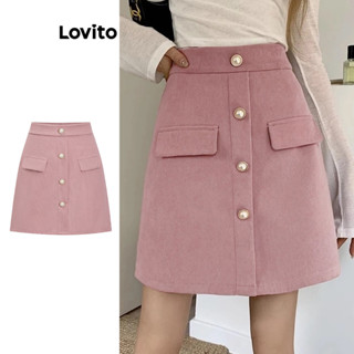 Lovito Saias elegantes e simples com botões de bolso falso para mulheres L80ED205
