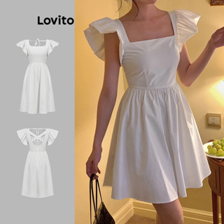 Lovito Vestido casual plissado com amarração nas costas para mulheres L80ED454