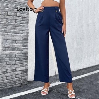 Lovito Calças Plissadas Elegantes Com Botão De Bolso Liso Para Mulheres LNL50101