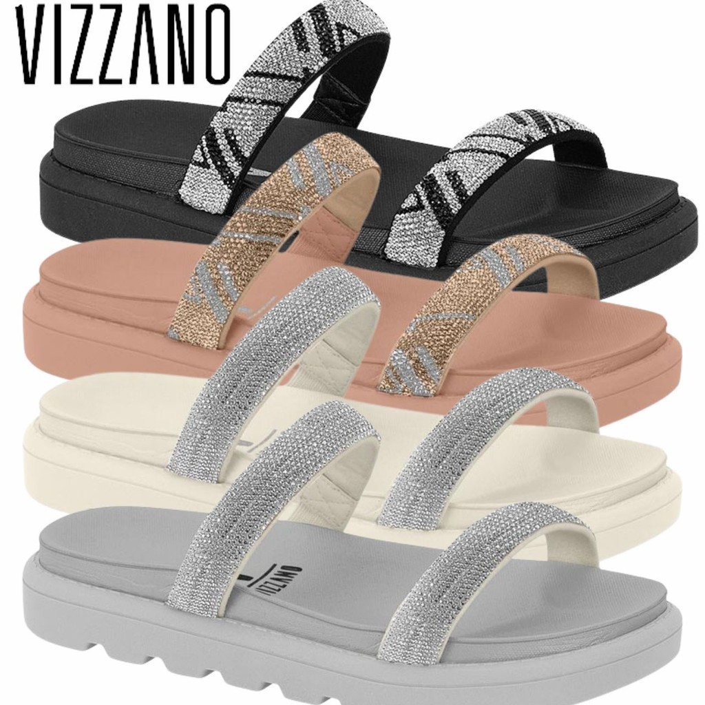 Papete Vizzano Feminina Tratorada Brilho Strass Pedrinhas Glitter  Conforto Rebelde By