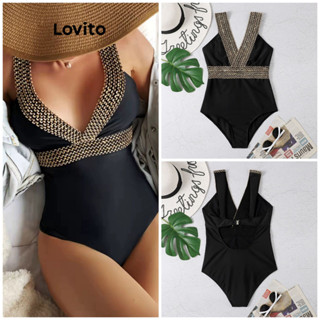 Lovito Sexy Patchwork Sem Costas Colorblock Roupa De Praia De Uma Peça Para Mulheres LNL47009