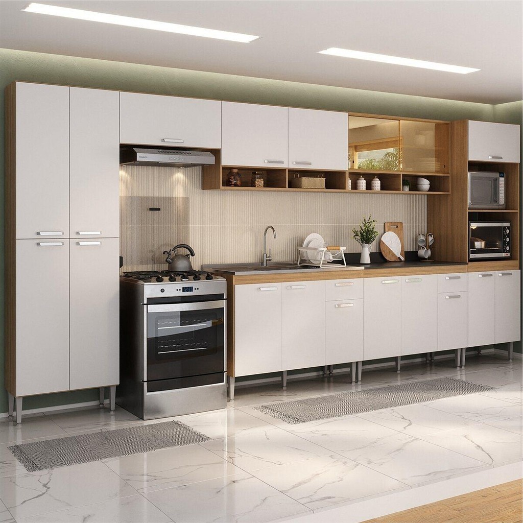 Cozinha Completa Modulada 7 Pçs com Armário e Balcão de Pia Paris Multimóveis MP2226 em Oferta na Shopee