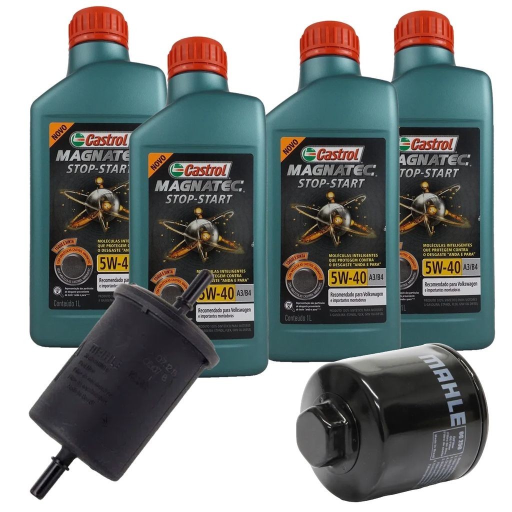Kit Revisão 4 Litros Óleo 5W40 100% Sintético Castrol 1 Filtro Óleo 1 Filtro Combustível Gol Saveiro Voyage Flex 2008 até 2013