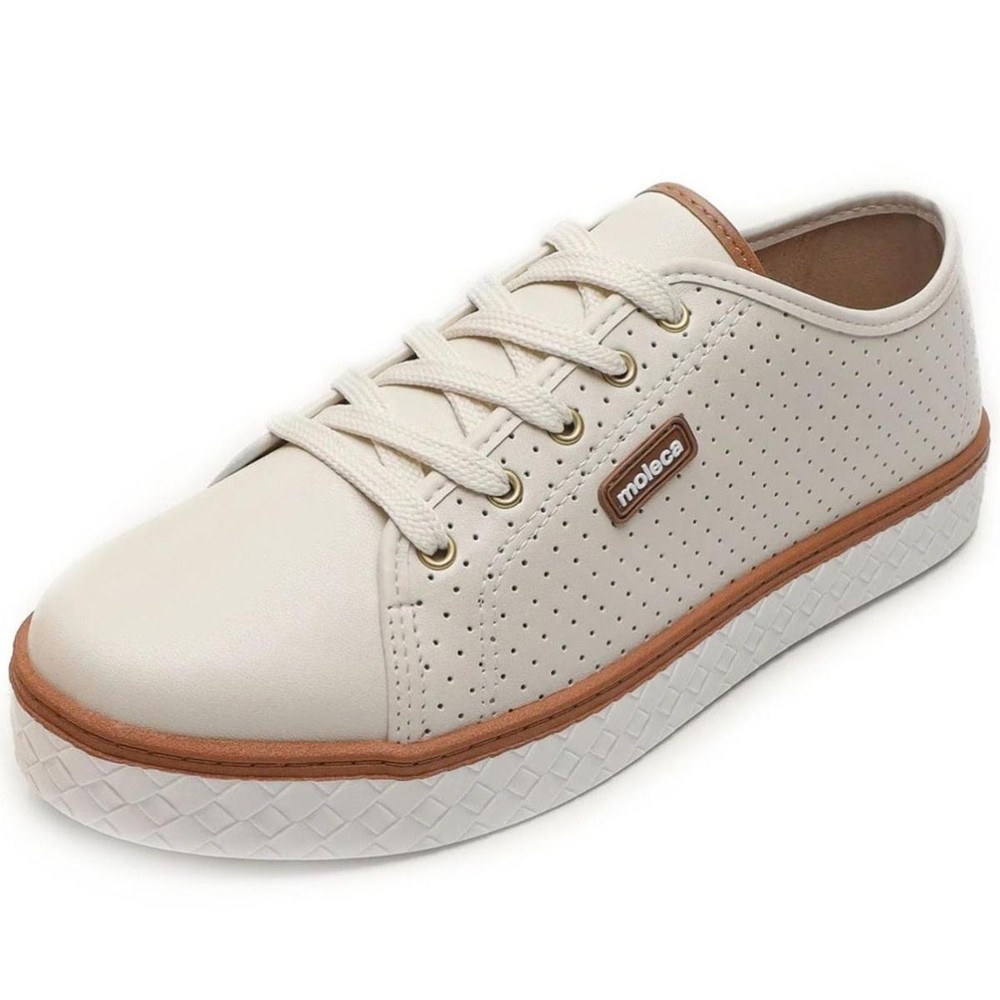 Tênis Moleca Casual Microperfuros Feminino - Off White em Oferta na Shopee