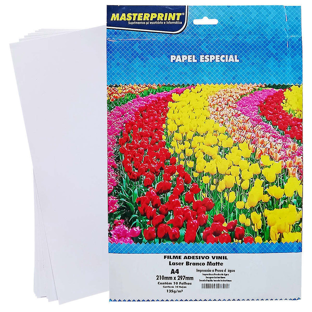 Vinil Adesivo Laser Branco Fosco A4 135g Filme Adesivo Impressora Laser 10 Folhas Masterprint