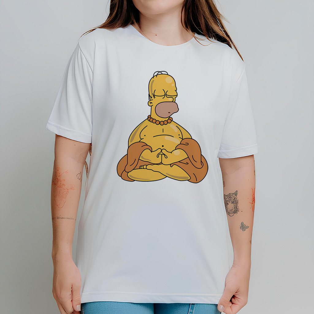 Camiseta Homer Simpson Meditação Budismo Xamanismo Reiki