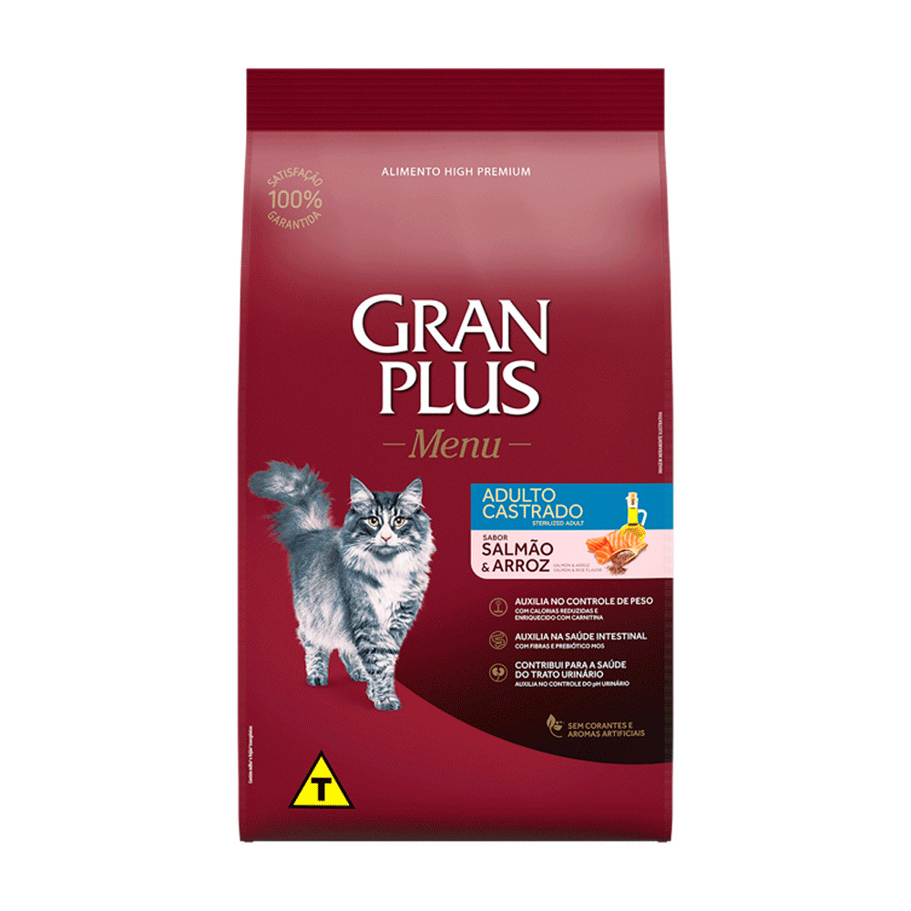 Ração GranPlus Menu Gatos Adultos Castrados Salmão e Arroz 3,0kg em Oferta na Shopee