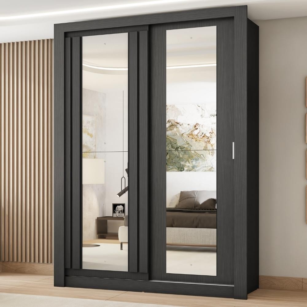Guarda Roupa Solteiro 2 Portas Darvi Prime Carraro Ripado Preto Touch em Oferta na Shopee