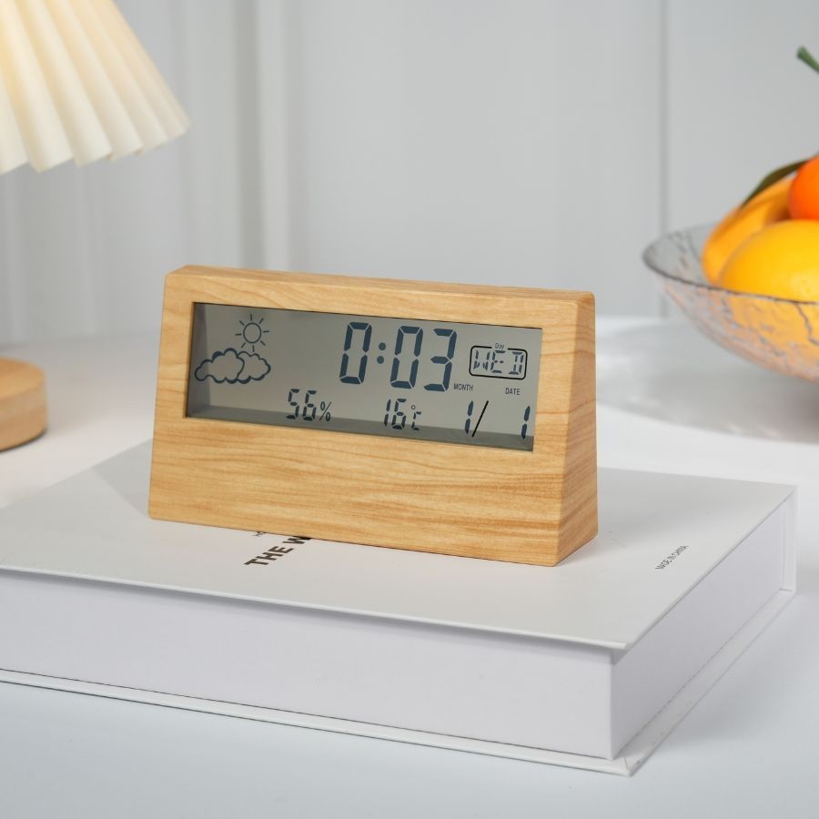Relógio De Mesa LCD De Cabeceira 13.8x7.8x3.7CM Com Umidade E Temperatura Alarme Eletrônic...