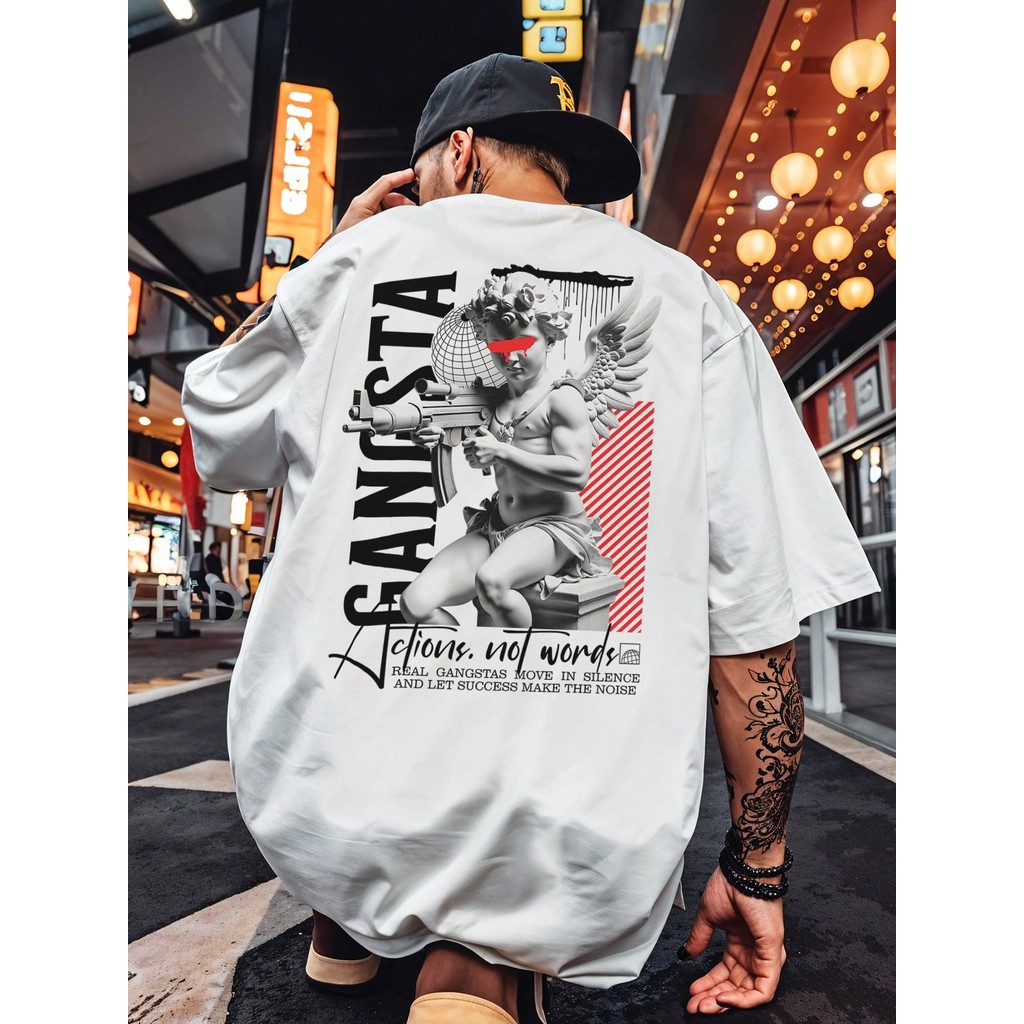 Camisa Camiseta Oversized Streetwear Estampa Anjo Gangsta Skate REF 7030 VEST NERD