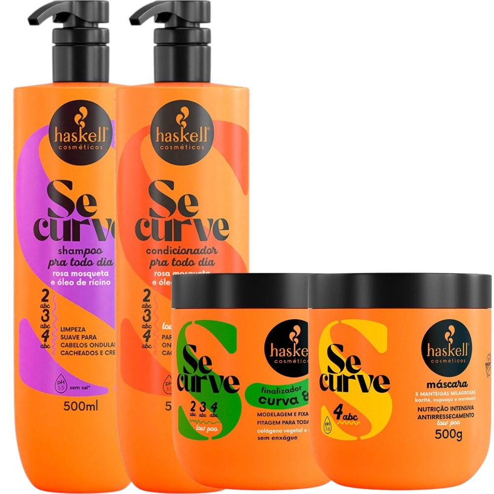 Kit Se Curve Shampoo Cond Finalizador Curva e Cola + Máscara 3 Manteigas 500ml Haskell