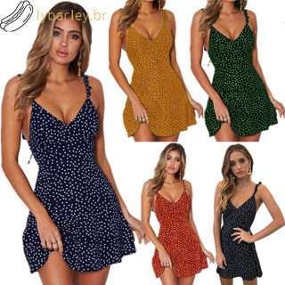 2024novo ! Mulheres Sexy High Waist Dot Printing Back Lacing Straps Vestido De Cintura Alta