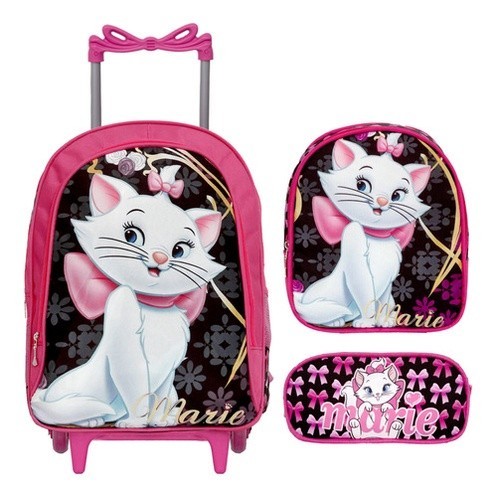Kit Mochila Infantil Menina Gatinha Marie Rosa De Rodinhas