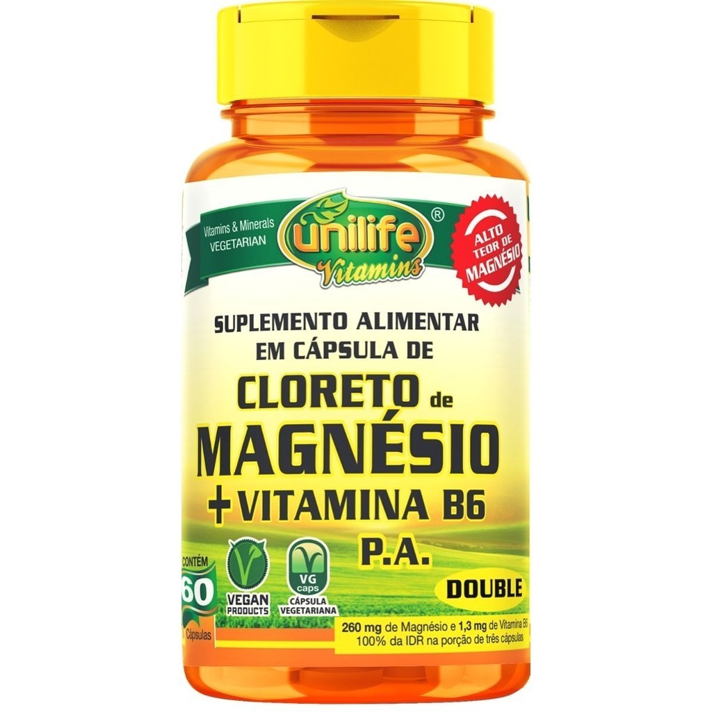 Cloreto De Magnésio Pa + Vit B6 800mg 60 Caps Unilife