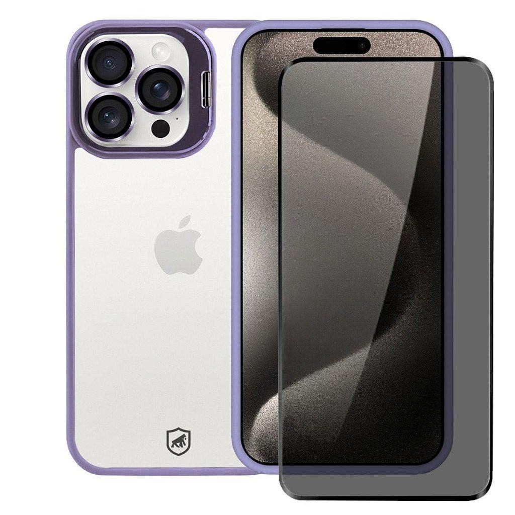 Kit Capa case capinha Gravity Lilás e Película Defender Privacidade para iPhone 15 Pro Max - Gshield