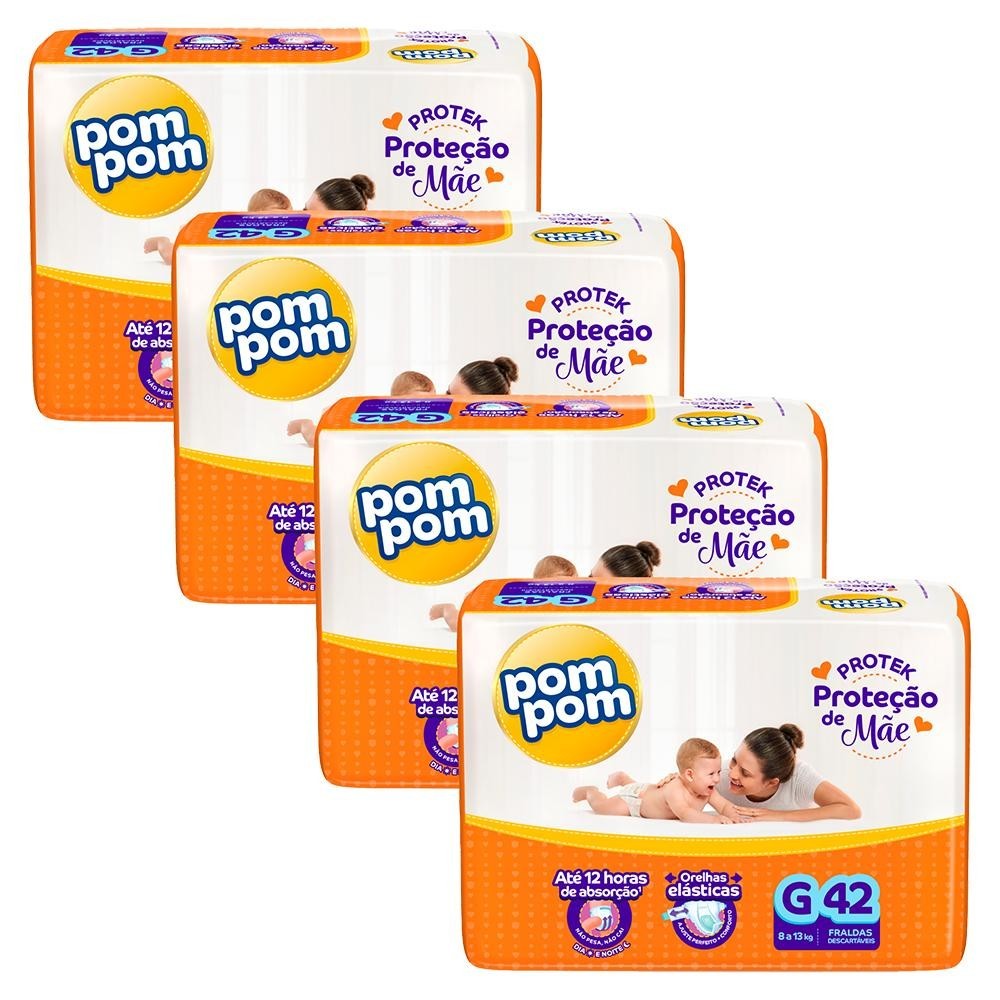 Kit 4 Fraldas Pom Pom Derma Protek Mega G com 42un cada em Oferta na Shopee