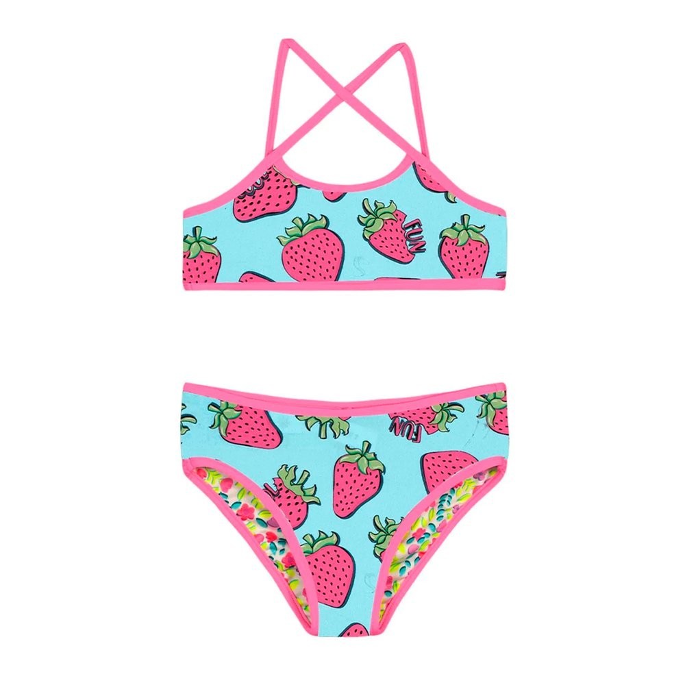 Biquíni Menina Dupla Face UV Morango Floral - Brandili em Oferta na Shopee