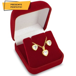 Conjunto Feminino Corrente Brincos Joias Ouro 18k Original