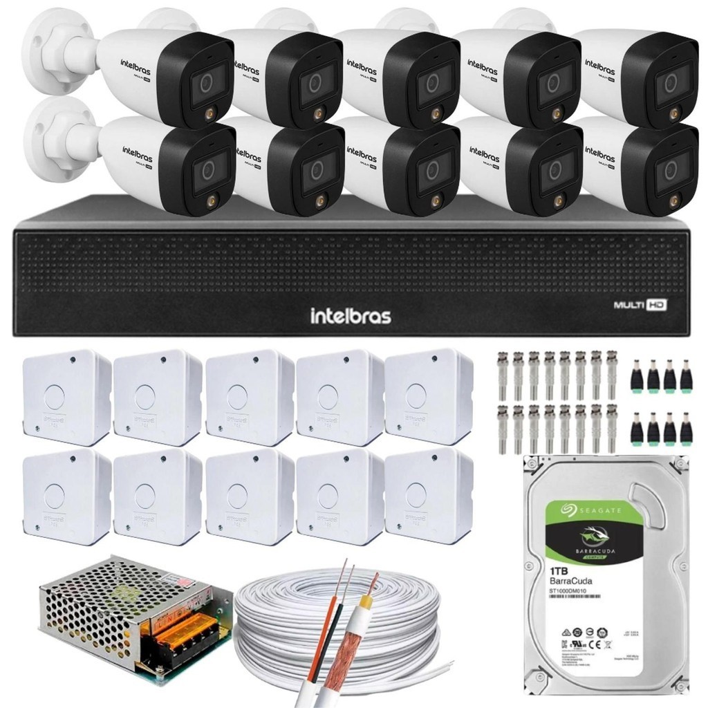 Kit 10 Cameras 1220 Full Color Intelbras Dvr Mhdx 16 Ch Color Noite 1TB em Oferta na Shopee
