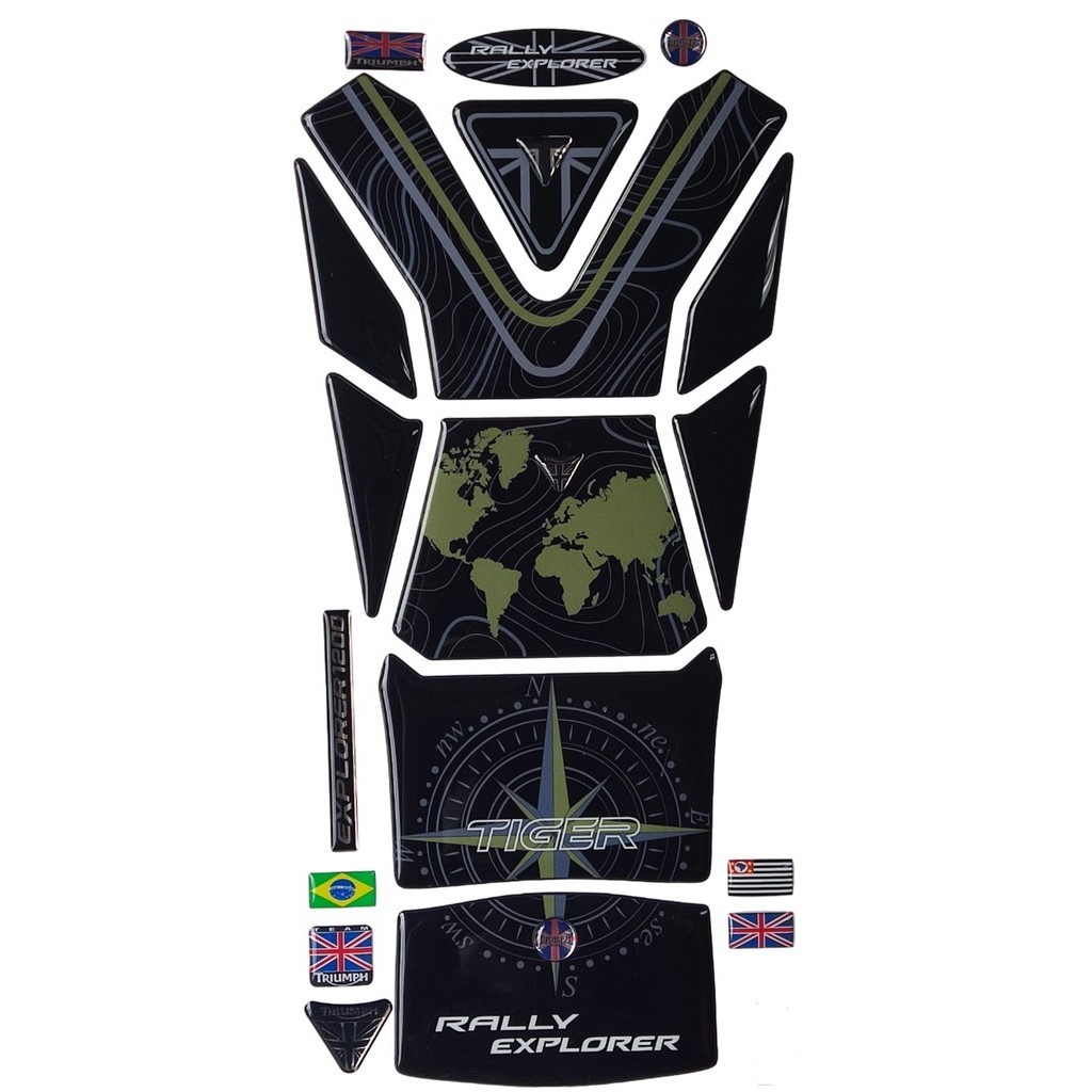 Adesivo Resinado Tanque Moto Triumph Tiger 1200 2022 Rally Explorer Preto/Prata/Verde