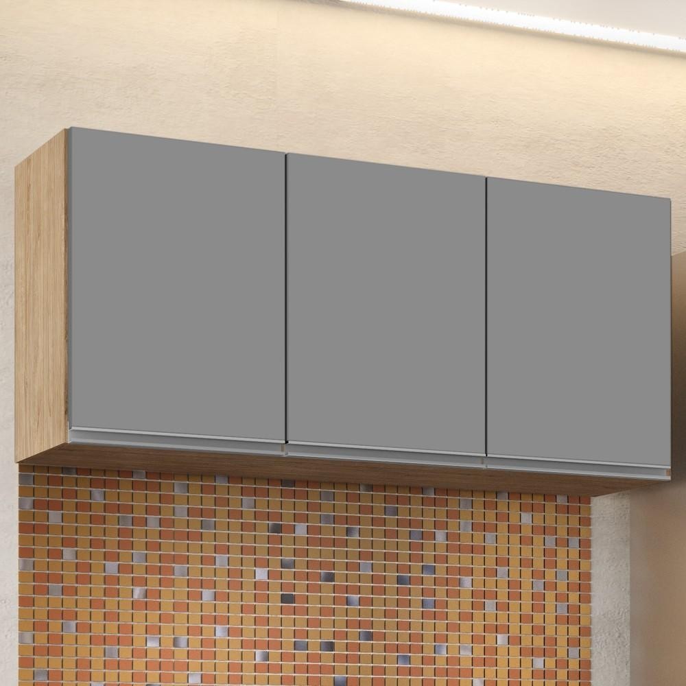 Armário Aéreo de Cozinha 120cm 3 Portas Virgínia Castanho/Cinza - Lumil em Oferta na Shopee