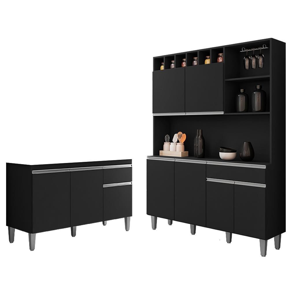 Cozinha Compacta Alice e Balcão Gabinete Sem Tampo Tatiane 120cm Preto - AJL Móveis em Oferta na Shopee