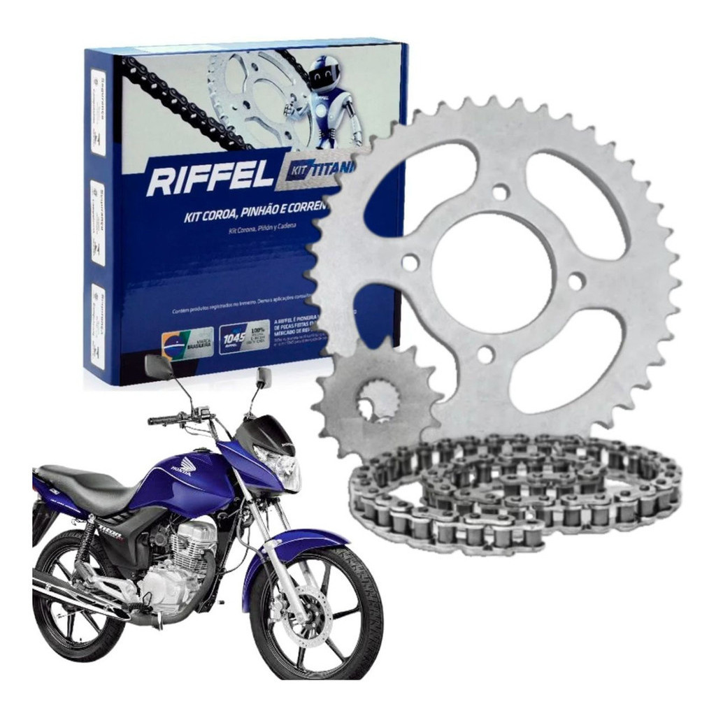Kit Relação Cg Titan Fan 150 2009 2010 2011 2012 2013 Riffel em Oferta na Shopee