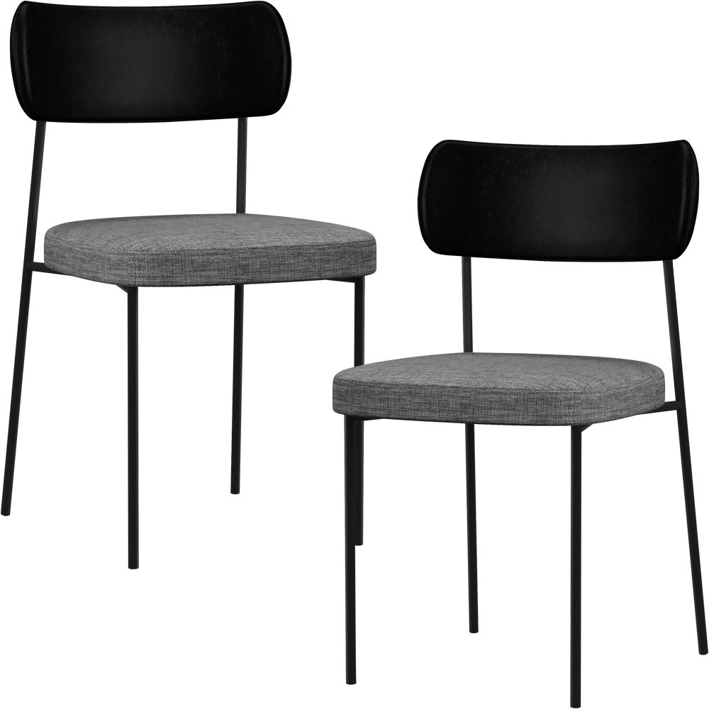 Kit 02 Cadeiras Estofadas Para Sala De Jantar Melina L02 Couríssimo Preto Linho Cinza Escuro - Lyam Decor em Oferta na Shopee