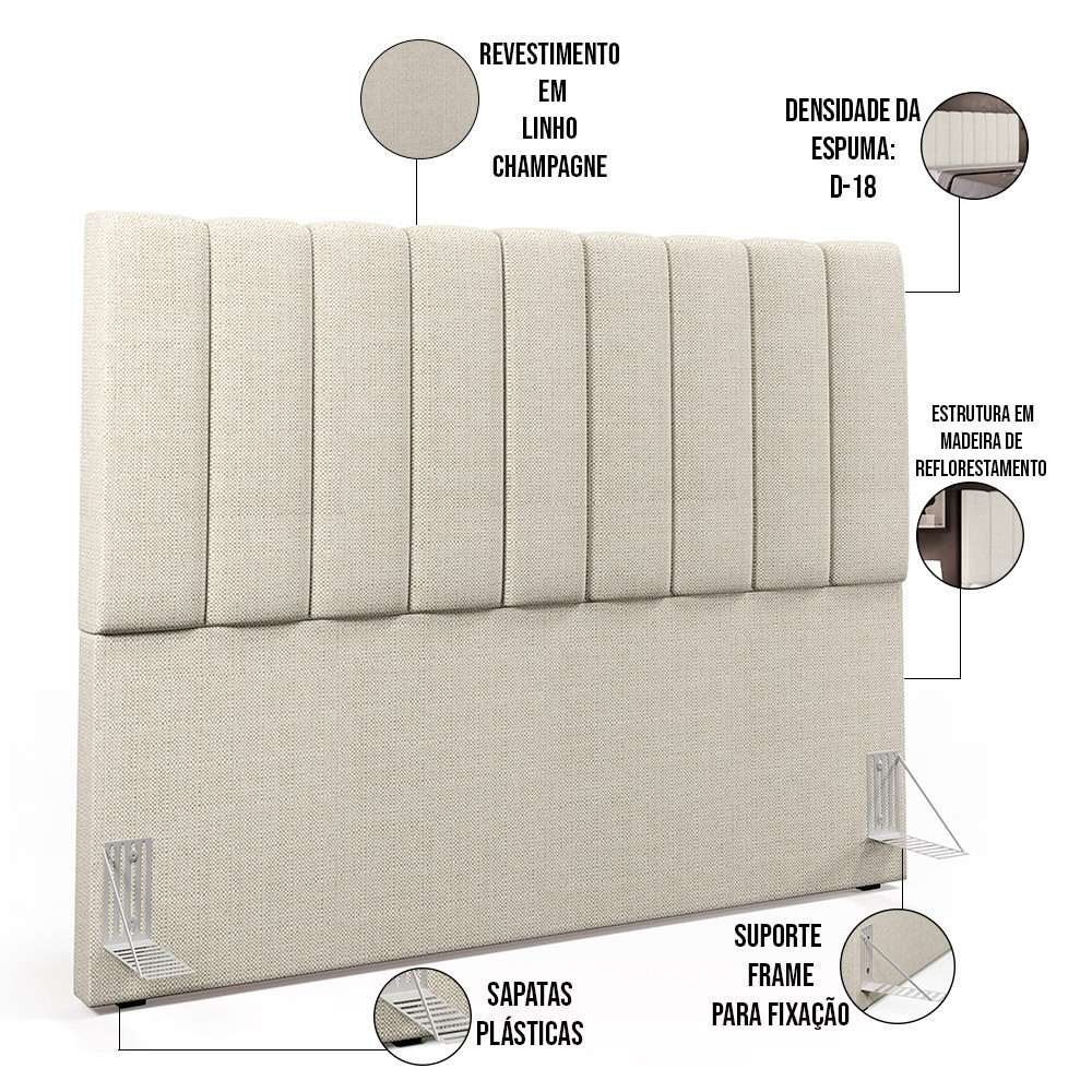 Kit Cabeceira Cama Box Queen 160cm Com Calçadeira Baú Dália W01 Linho Champagne - Lyam Decor · foto 2
