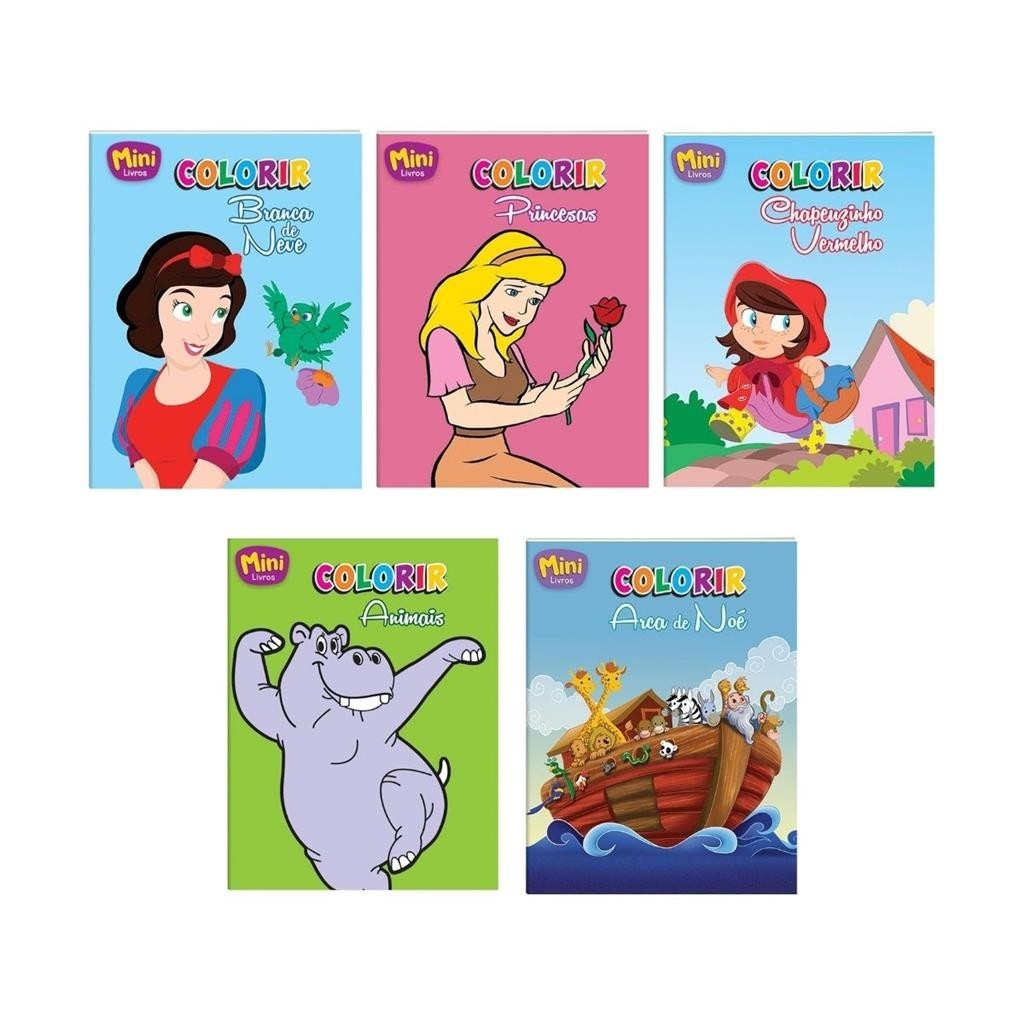 Kit Mini Livros de Historia Colorir Fabulas Classico C/ 05un - Treina Coordenacao Motora Montessori