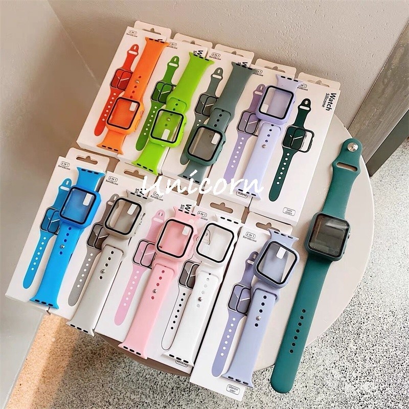 2 Em 1 Correia + Case Para Smartwatch Relógio Inteligente Série 9 8 7 6 SE 5 4 Ultra Tamanho 40mm 41mm 45mm 44mm 49mm E Tampa Do