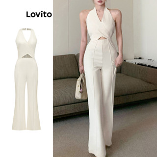 Lovito Macacão Elegante Liso Com Ombro Frio E Corte Para Mulheres L80ED348