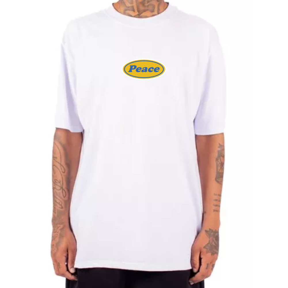 Camiseta Camisa Oversized Estampado Peace Retro Streetwear Masculina Lançamento