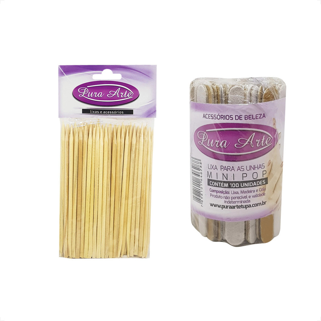Kit Manicure Descartável Lixas e Palitos Unhas Atacado 200un Combo Palitos e Lixas descartavel