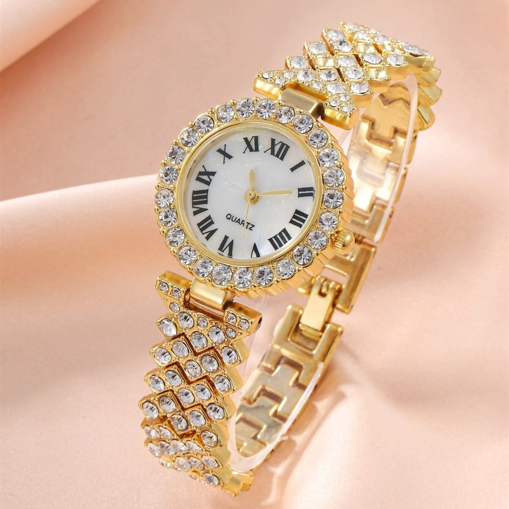 Moda Diamante Incrustado Relógio De Quartzo Pulseira Feminina Relógio Numeral Romano Relógio De Quartzo Leve E Luxuoso em Oferta na Shopee