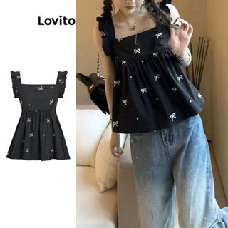 Lovito Regata Fofa com Barra de Babados Geométricos para Mulheres L73AD019
